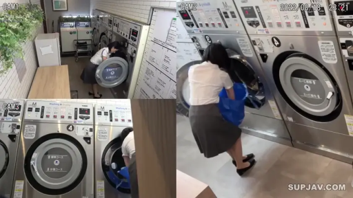 全身 · 弯腰 · 制服 · 监控视角 · 洗衣机 · 洗衣服 · 自助洗衣店