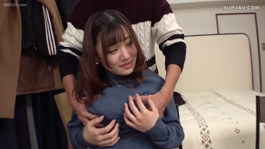 坐姿 · 胸部 · 揉乳 · 卧室 · 椅子 · 含蓄微笑 · 室内调情 · 蓝色高领毛衣