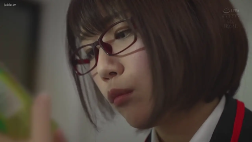 Indoor · 面部 · School uniform · Lower your head · Glasses · Gaze · 认真 · 短发