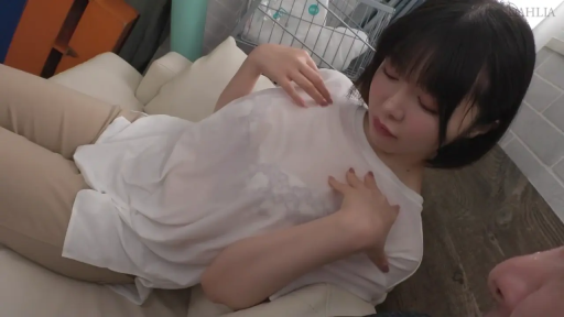 Indoor · Sofa · Supine · 上半身 · 妩媚 · White T-shirt · Rubbing breasts · Perspective
