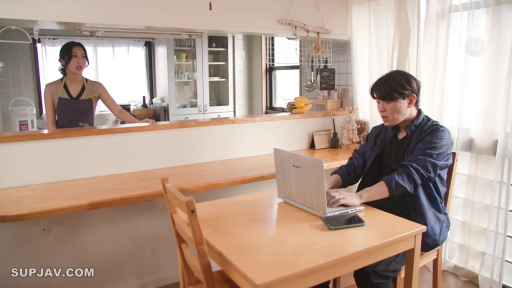 坐姿 · 自然 · 远景 · 笔记本电脑 · 厨房 · 围裙 · 使用电脑