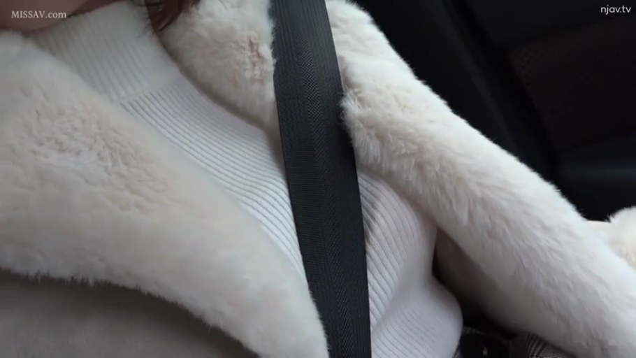 Sitting Posture · Seat belt · 汽车内部 · 系安全带 · 白色皮草领外套 · 领口及胸部 · 非色情图片