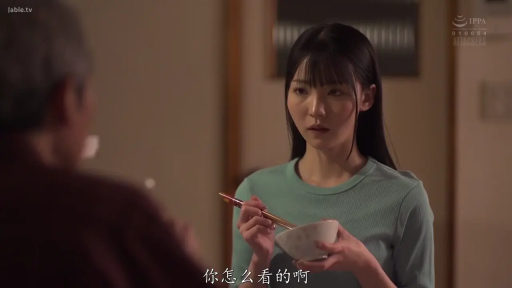 坐姿 · 严肃 · 半身 · 剧情 · 餐厅 · 用餐 · 碗筷 · 青色上衣