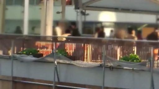 站立 · 远景 · 便装 · 模糊 · 围栏 · 走动 · 多人 · 户外露台