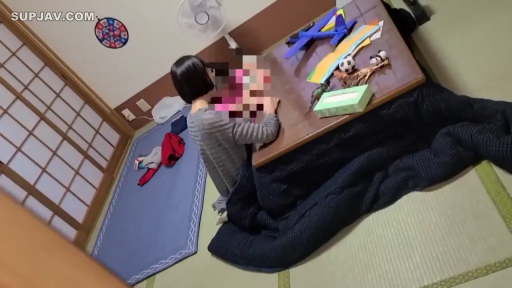 口交 · 跪姿 · 远景 · 日式居室 · 灰条纹长袖