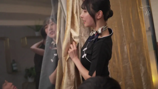 室内 · 站姿 · 微笑 · 窗帘 · 侧脸 · 拉窗帘 · 空姐制服 · 影视截图