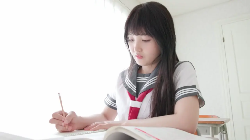 坐姿 · 教室 · 专注 · 半身 · 清纯 · 水手服 · 书写 · 笔记本