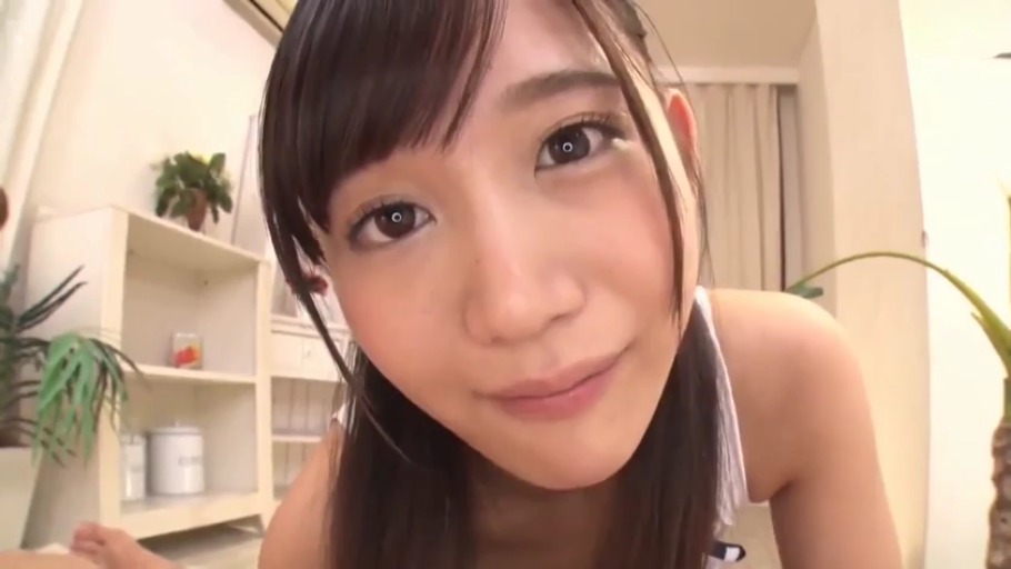 Indoor · Bend over · Close-up of the face · Smile · White tank top · Stare · POV